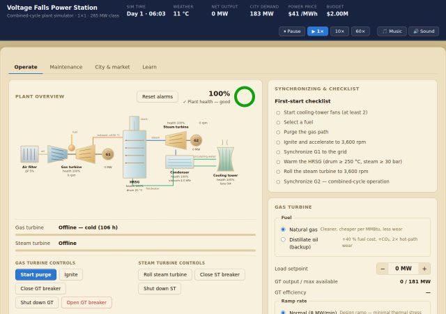 Combined-Cycle Sim power plant operator simulation