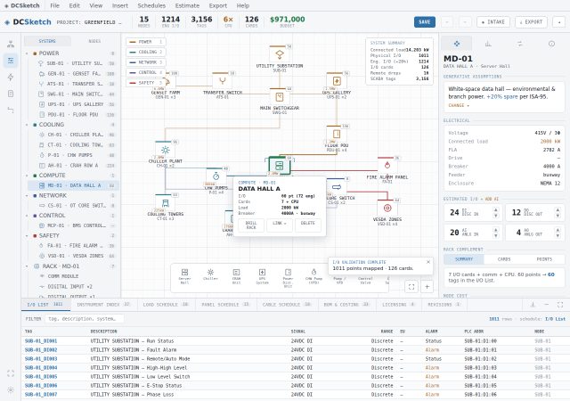 DCSketch data center power and cooling one-line diagram