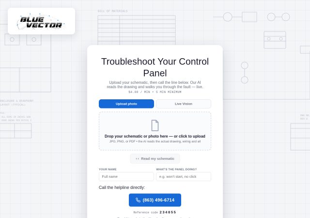 Helpline schematic-upload and AI voice callback screen