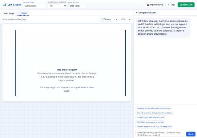 L5X Studio ladder-logic editor and design assistant chat